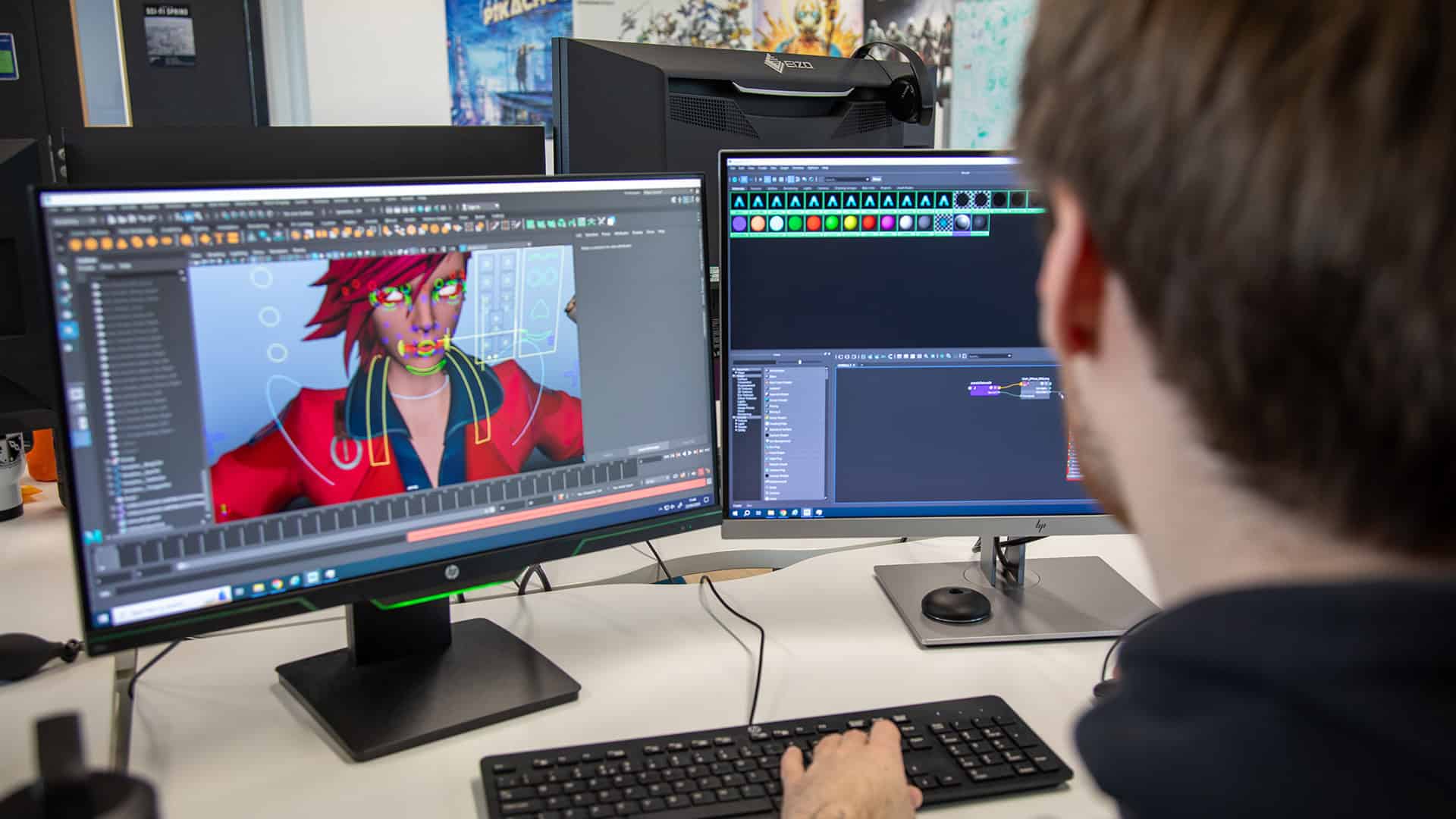 3d animation student working on a project in class