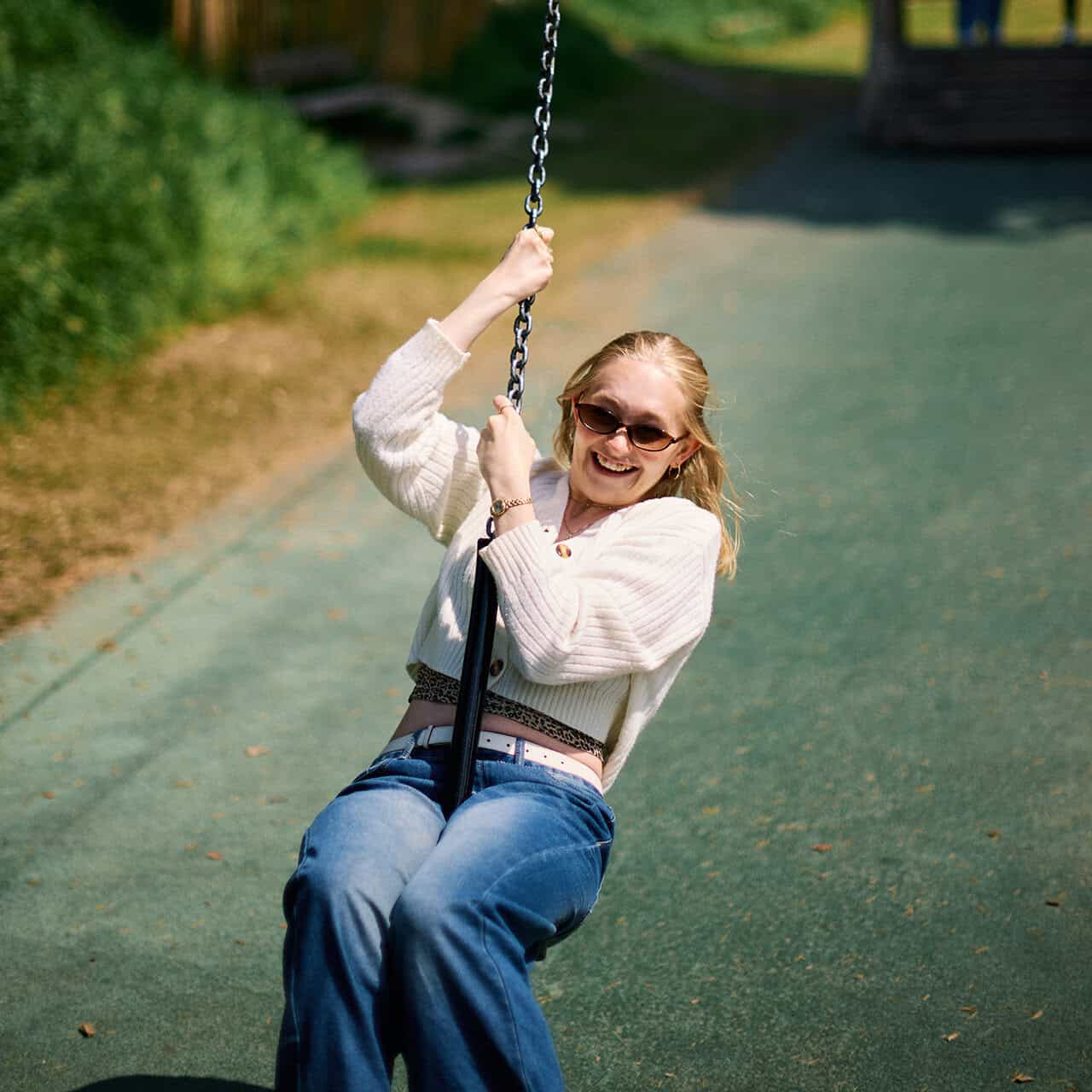 Student on a zipline in Priory Park